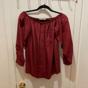 Vintage Twin Red Silk Off the Shoulder Blouse szML